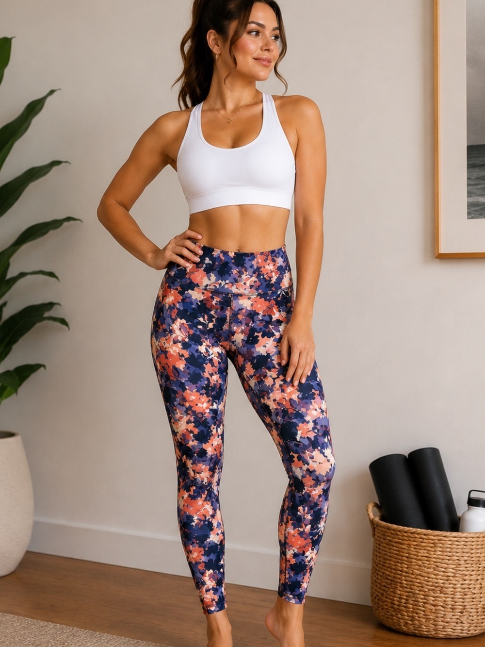 Old Navy Floral Print Leggings - Navy & Coral